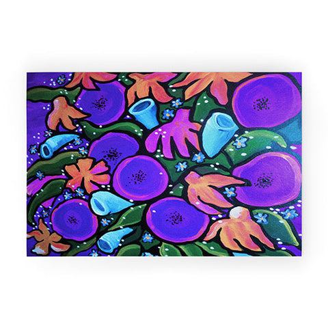 Renie Britenbucher Funky Flowers in Purple and Blue Welcome Mat