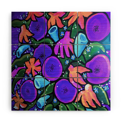 Renie Britenbucher Funky Flowers in Purple and Blue Wood Wall Mural