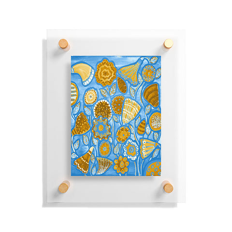 Renie Britenbucher Funky Flowers Tan Blue Floating Acrylic Print