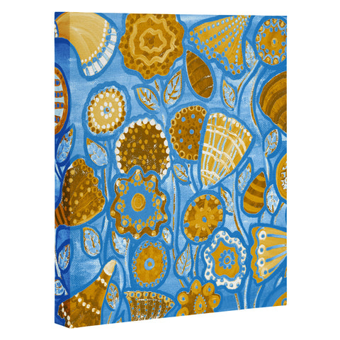 Renie Britenbucher Funky Flowers Tan Blue Art Canvas