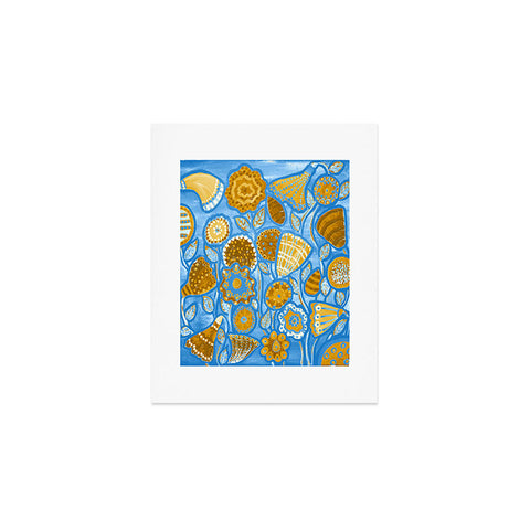 Renie Britenbucher Funky Flowers Tan Blue Art Print