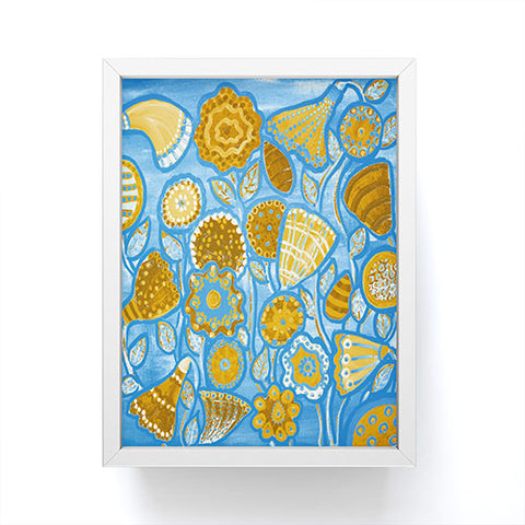 Renie Britenbucher Funky Flowers Tan Blue Framed Mini Art Print