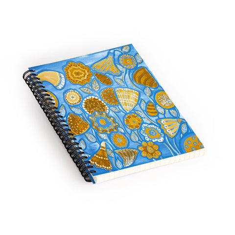 Renie Britenbucher Funky Flowers Tan Blue Spiral Notebook