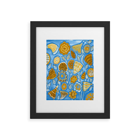 Renie Britenbucher Funky Flowers Tan Blue Framed Art Print