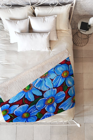 Renie Britenbucher Himalayan Blue Poppies Fleece Throw Blanket