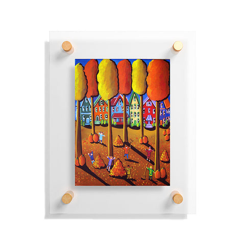 Renie Britenbucher Kids Raking Leaves Floating Acrylic Print
