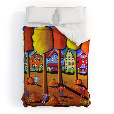 Renie Britenbucher Kids Raking Leaves Duvet Cover