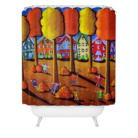 Renie Britenbucher Kids Raking Leaves Shower Curtain