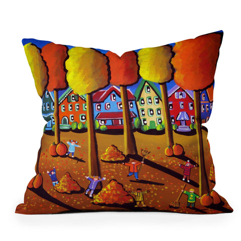 Renie Britenbucher Kids Raking Leaves Throw Pillow