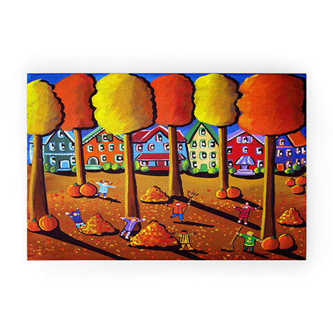 Renie Britenbucher Kids Raking Leaves Welcome Mat