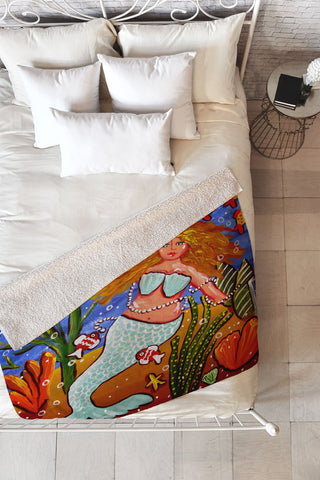 Renie Britenbucher Light Blue Mermaid Fleece Throw Blanket