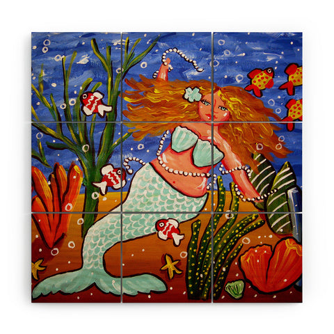 Renie Britenbucher Light Blue Mermaid Wood Wall Mural