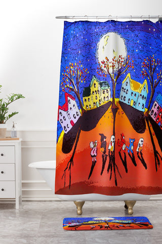 Renie Britenbucher Little Trick Or Treaters Halloween Night Shower Curtain And Mat