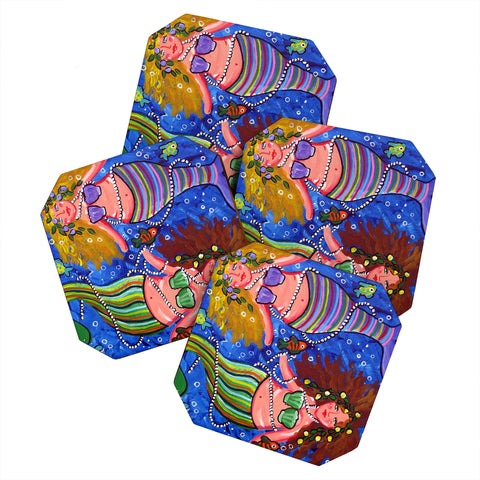 Renie Britenbucher Mermaids In Stripes Coaster Set