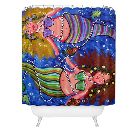 Renie Britenbucher Mermaids In Stripes Shower Curtain