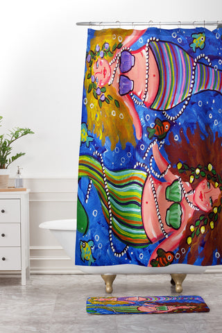 Renie Britenbucher Mermaids In Stripes Shower Curtain And Mat