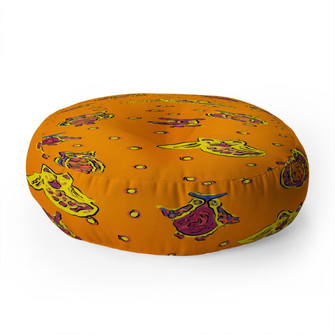 Renie Britenbucher Orange Owls Floor Pillow Round