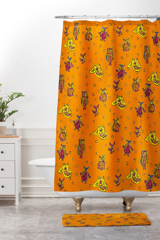 Renie Britenbucher Orange Owls Shower Curtain And Mat