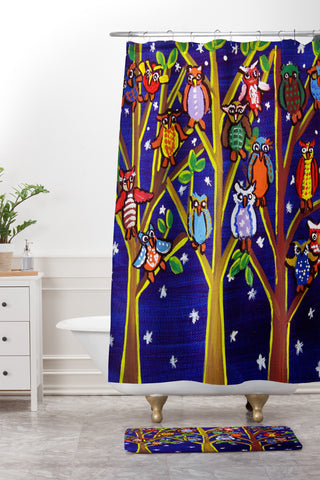 Renie Britenbucher Owl Party Shower Curtain And Mat