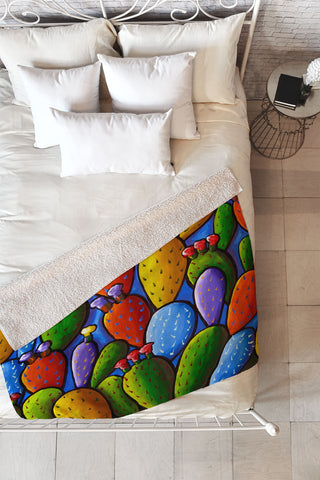 Renie Britenbucher Prickly Pear Cactus Fleece Throw Blanket
