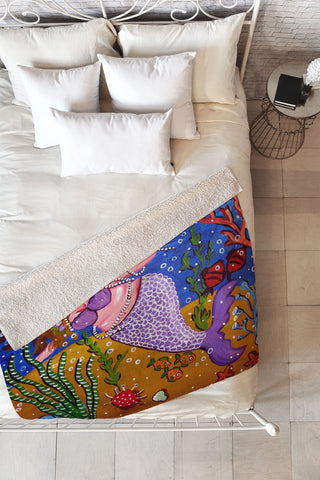 Renie Britenbucher Purple Mermaid Fleece Throw Blanket