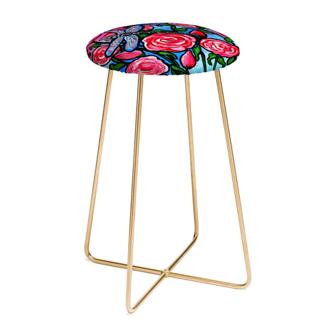Renie Britenbucher Roses and Dragonfly Counter Stool