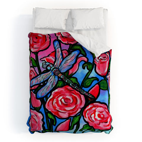 Renie Britenbucher Roses and Dragonfly Duvet Cover