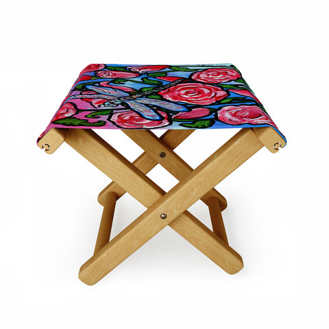 Renie Britenbucher Roses and Dragonfly Folding Stool