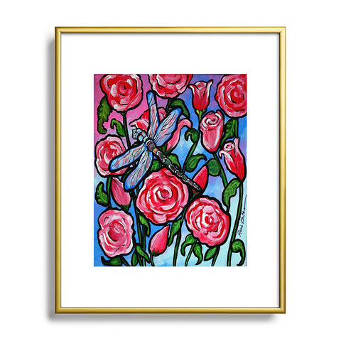 Renie Britenbucher Roses and Dragonfly Metal Framed Art Print