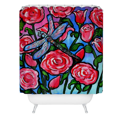Renie Britenbucher Roses and Dragonfly Shower Curtain