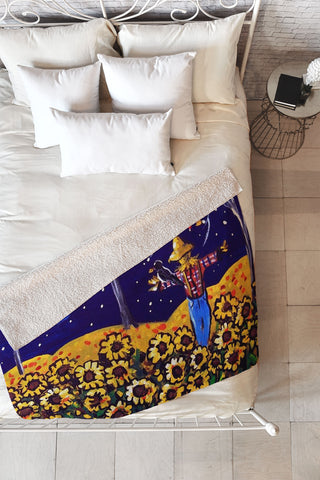 Renie Britenbucher Scarecrow in the Moonlight Fleece Throw Blanket