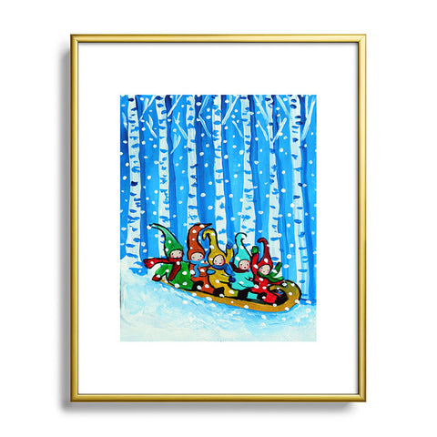 Renie Britenbucher Sled Riding Pixies Metal Framed Art Print