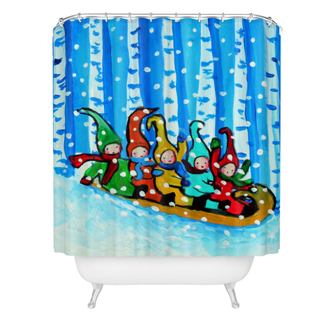 Renie Britenbucher Sled Riding Pixies Shower Curtain