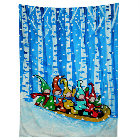 Renie Britenbucher Sled Riding Pixies Tapestry