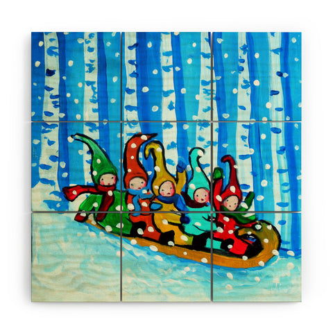 Renie Britenbucher Sled Riding Pixies Wood Wall Mural