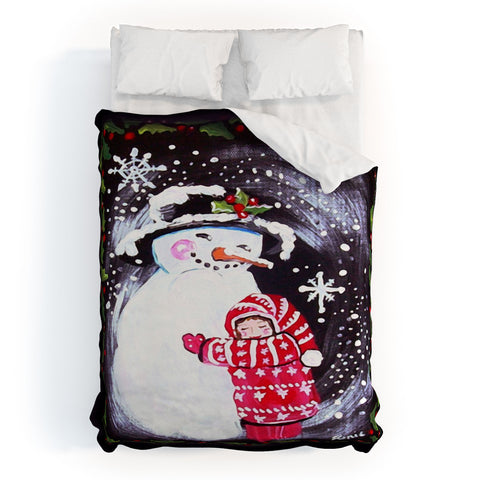 Renie Britenbucher Snowman Hugs Girl Duvet Cover
