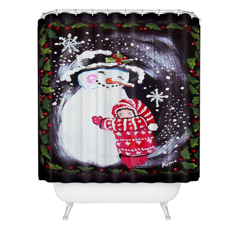 Renie Britenbucher Snowman Hugs Girl Shower Curtain