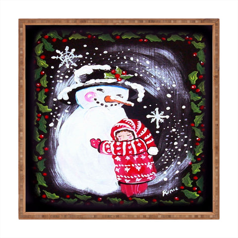 Renie Britenbucher Snowman Hugs Girl Square Tray