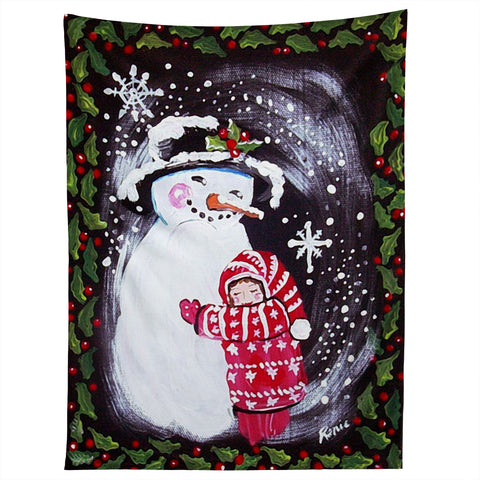 Renie Britenbucher Snowman Hugs Girl Tapestry