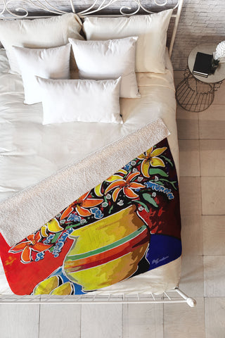Renie Britenbucher Stylized Lillies And Lemons Fleece Throw Blanket