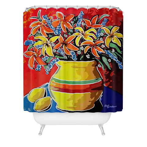 Renie Britenbucher Stylized Lillies And Lemons Shower Curtain
