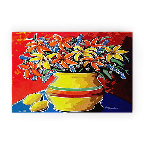 Renie Britenbucher Stylized Lillies And Lemons Welcome Mat