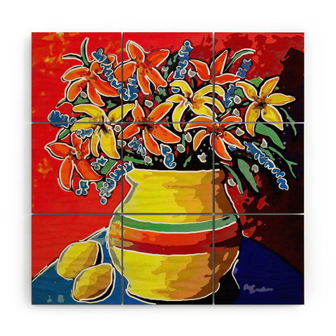 Renie Britenbucher Stylized Lillies And Lemons Wood Wall Mural