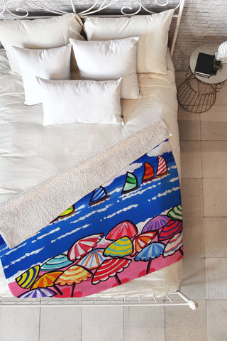 Renie Britenbucher Whimsical Beach Umbrellas Fleece Throw Blanket