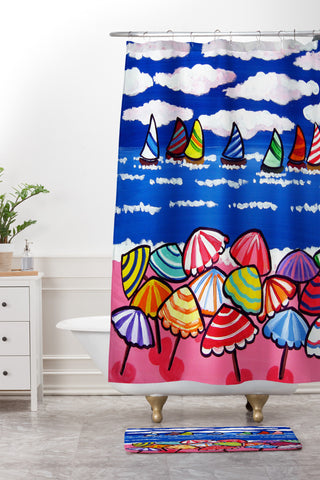 Renie Britenbucher Whimsical Beach Umbrellas Shower Curtain And Mat