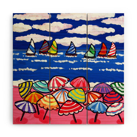 Renie Britenbucher Whimsical Beach Umbrellas Wood Wall Mural