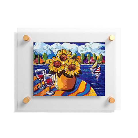 Renie Britenbucher Wine Sunflowers and Sailboats Floating Acrylic Print