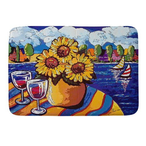 Renie Britenbucher Wine Sunflowers and Sailboats Memory Foam Bath Mat