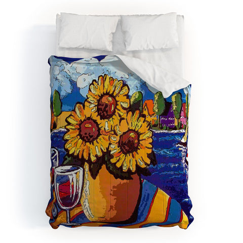 Renie Britenbucher Wine Sunflowers and Sailboats Comforter