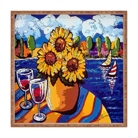 Renie Britenbucher Wine Sunflowers and Sailboats Square Tray